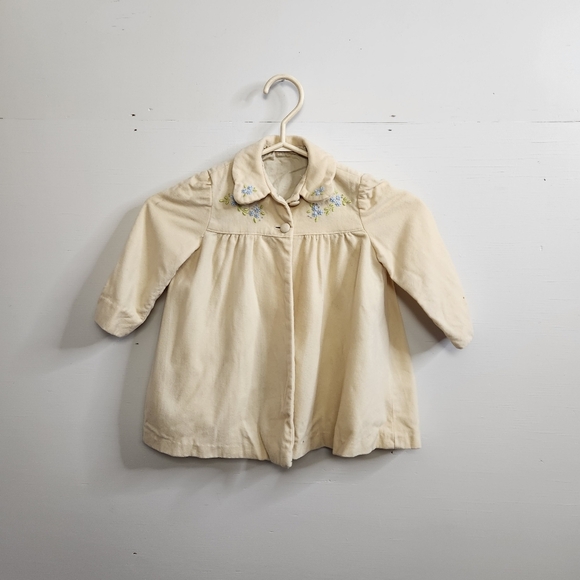 Vintage 1960s Beige Velvet Floral Embroidered Jacket Coat 60s Cottagecore mcm - Picture 9 of 9